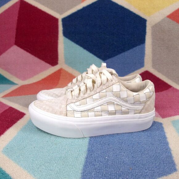 Vans Old Skool Platform Woven‎ Blanc De Blanc Sneakers Unisex Men 5 Women 6.5 US - Picture 1 of 5